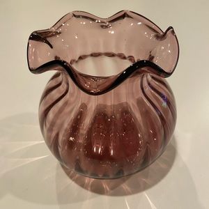 Vintage Blown Glass Amethyst Cranberry Ruffle Top Vase